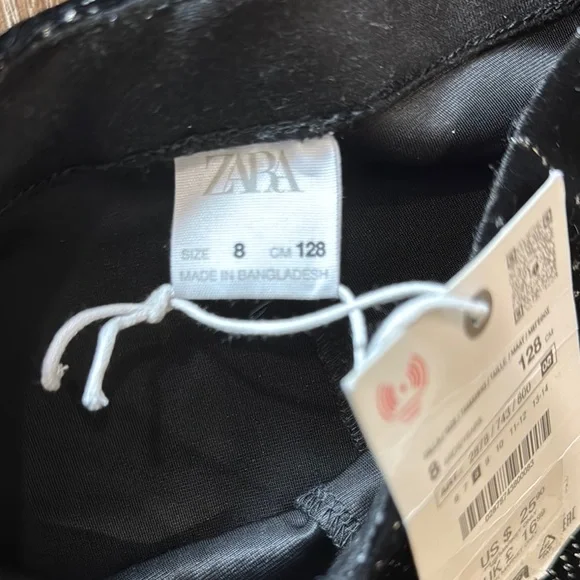 NWT - Zara Girls Black and Silver Patterned Velvet Leggings - Picture 3 of 4